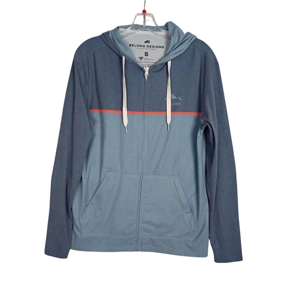 Belong Designs terrain Mens Hoodie Camp Blue Zip Pocket Eco Blend Size S